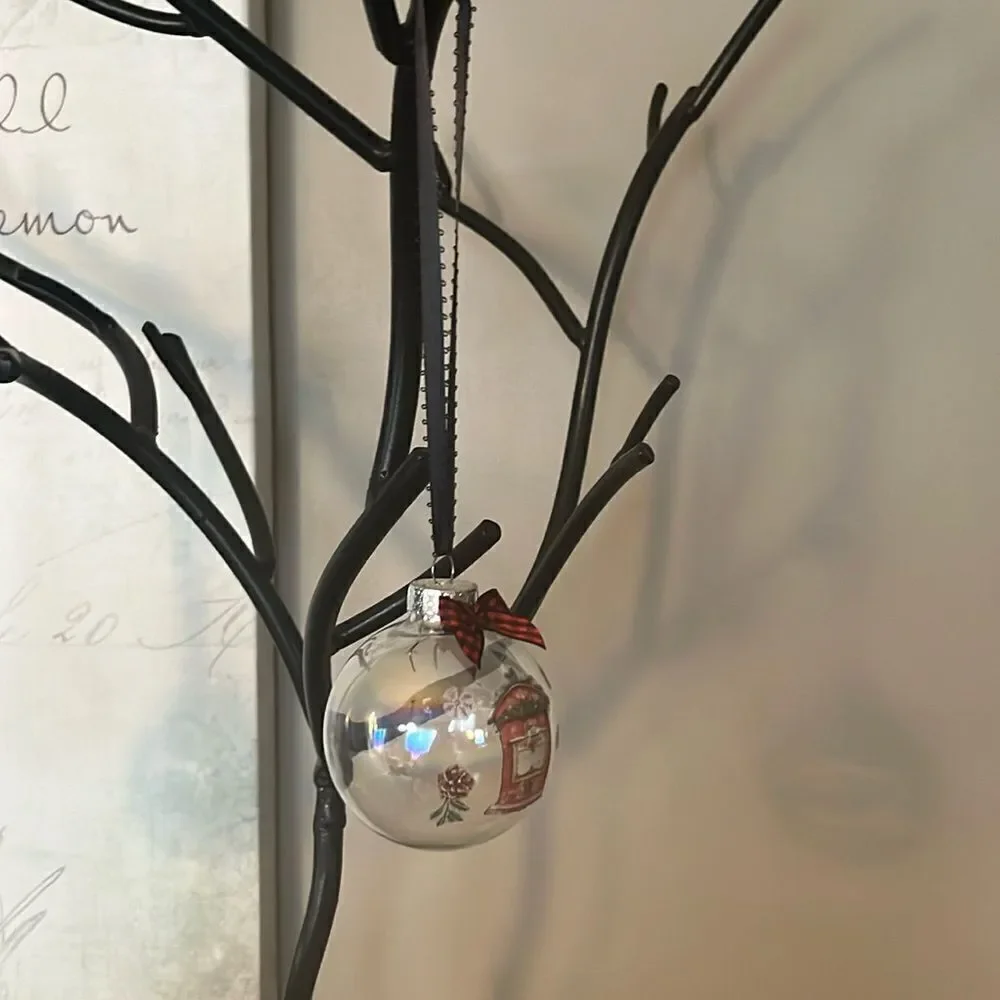 Upcycled Clear Glass Ornaments 3 Different Christmas Balls stocking, sleigh, hut